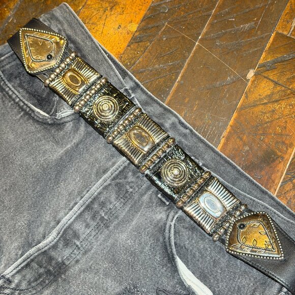 Avignon Genuine Leather Belt Jeweled Metal Detail Vintage Alt 80s - Picture 5 of 5